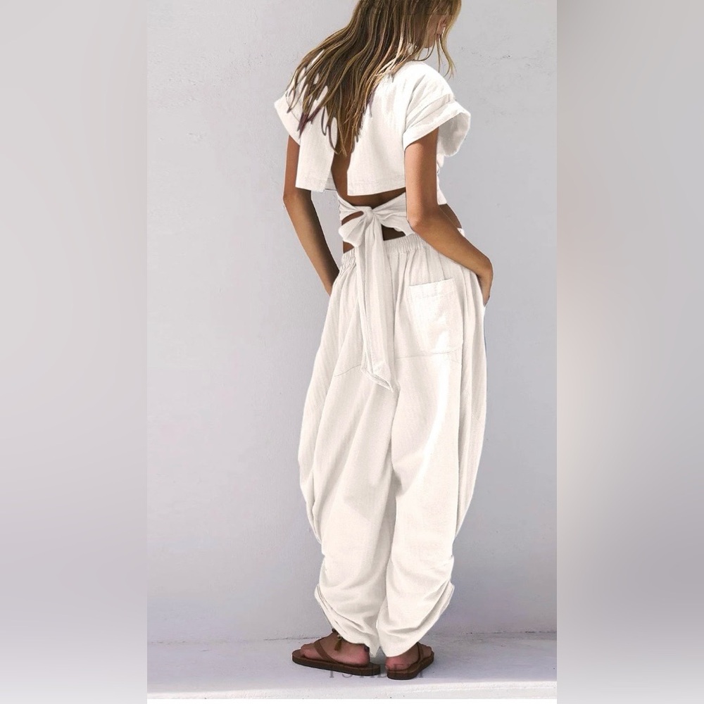 Free People White  Effortless bohemian two-piece set - Harem  Pants - Picture 2 of 8